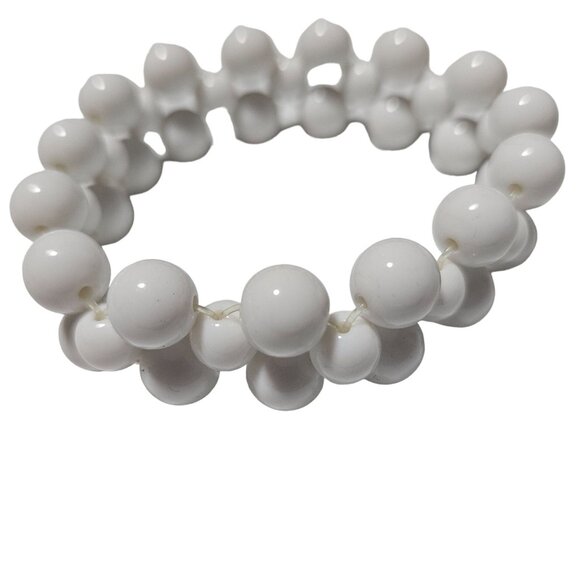 Elegant White Knotted Beads Stacked Stretch Bracelet Retro 50s 60s Fashion Women - Picture 1 of 4